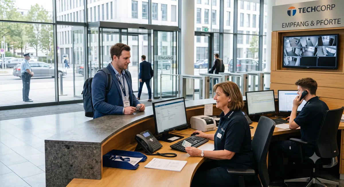 Besetzter Empfangstresen in einer Bürolobby
